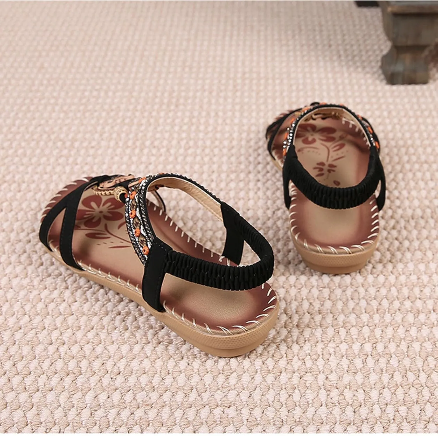 Dressy Sandals Women Summer Holiday Sandals Comfortable Shoes Boho Open Toe Ankle Elastic Sandals for Beach Walking