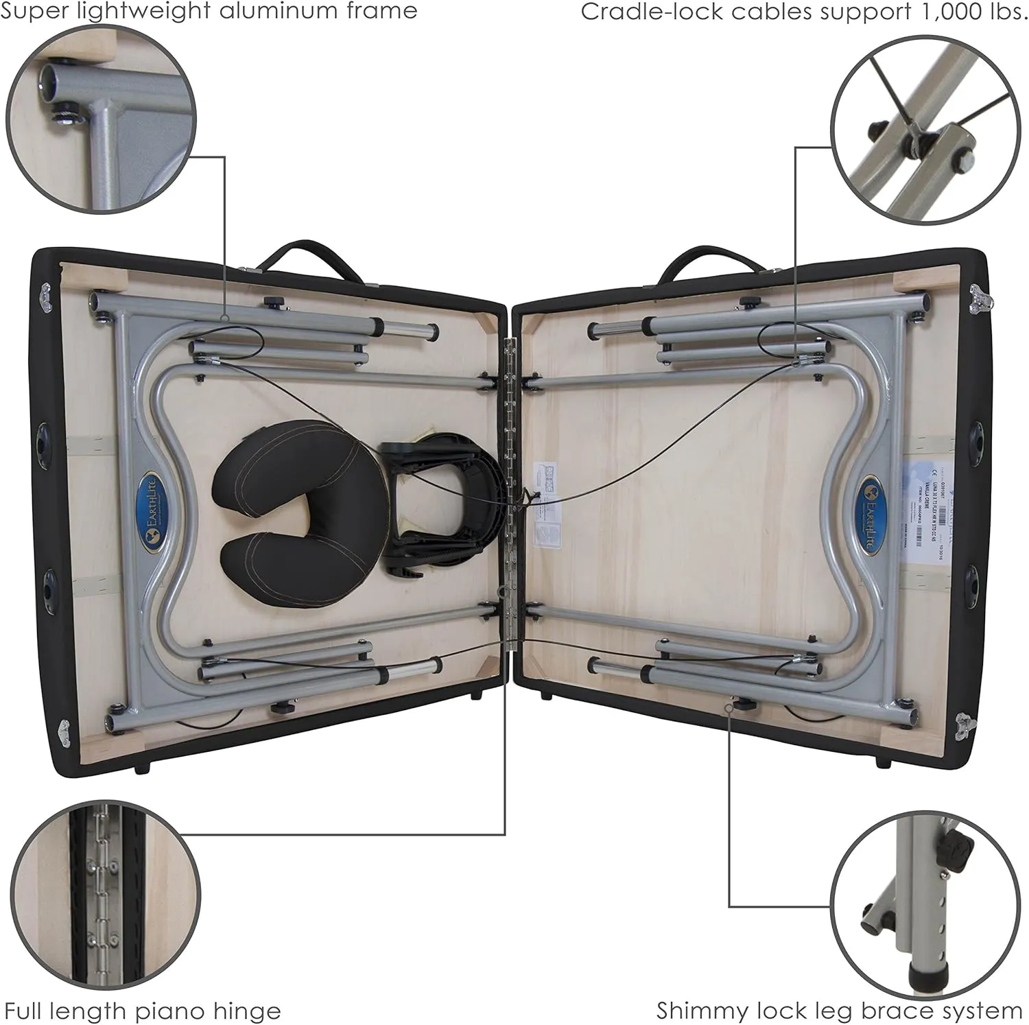 EARTHLITE Portable Massage Table LUNA - Ultra-Lightweight, Patented Aluminum Reiki Frame incl. Flex-Rest Face Cradle & Carry Case (29lb)