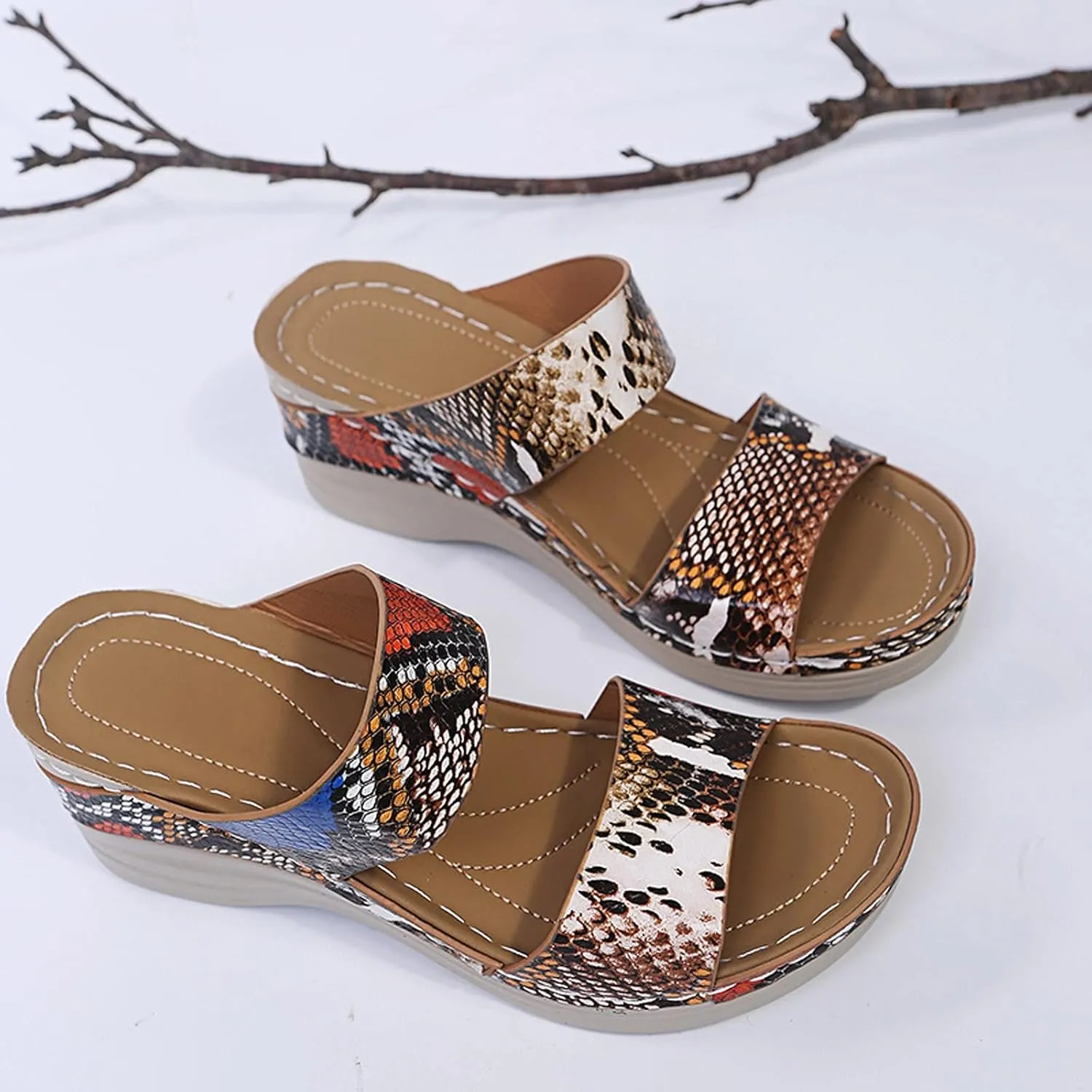 Eduavar Wedge Sandals for Women, Womens Sandals Dressy Summer Beach Sandals Lace Trim Ring Toe Floral Flat Sandals