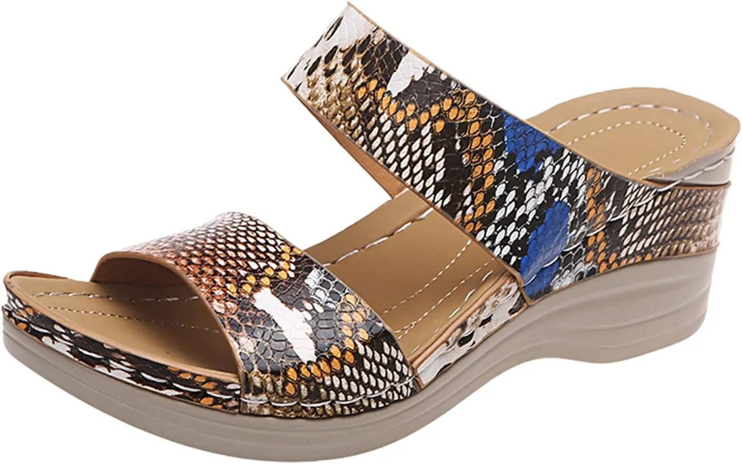 Eduavar Wedge Sandals for Women, Womens Sandals Dressy Summer Beach Sandals Lace Trim Ring Toe Floral Flat Sandals