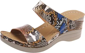 Eduavar Wedge Sandals for Women, Womens Sandals Dressy Summer Beach Sandals Lace Trim Ring Toe Floral Flat Sandals