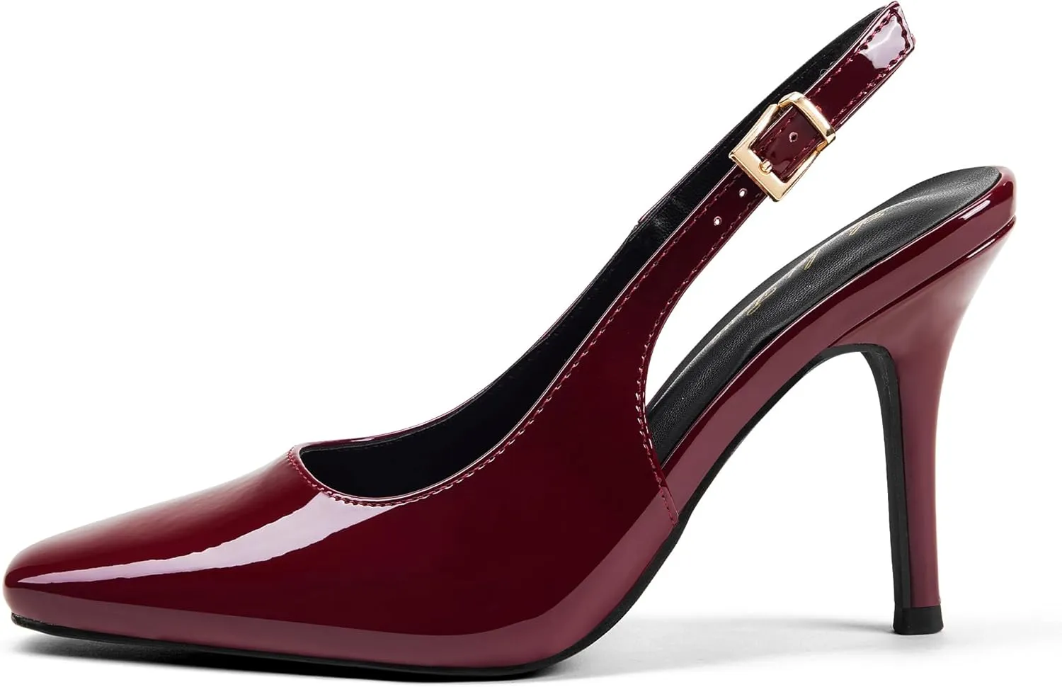 Elisabet Tang Women's Slingback High Heels, Square Toe with Metal Buckle, Patent Leather 3.4 Inch Stiletto Pumps for Wedding and Party Styles
