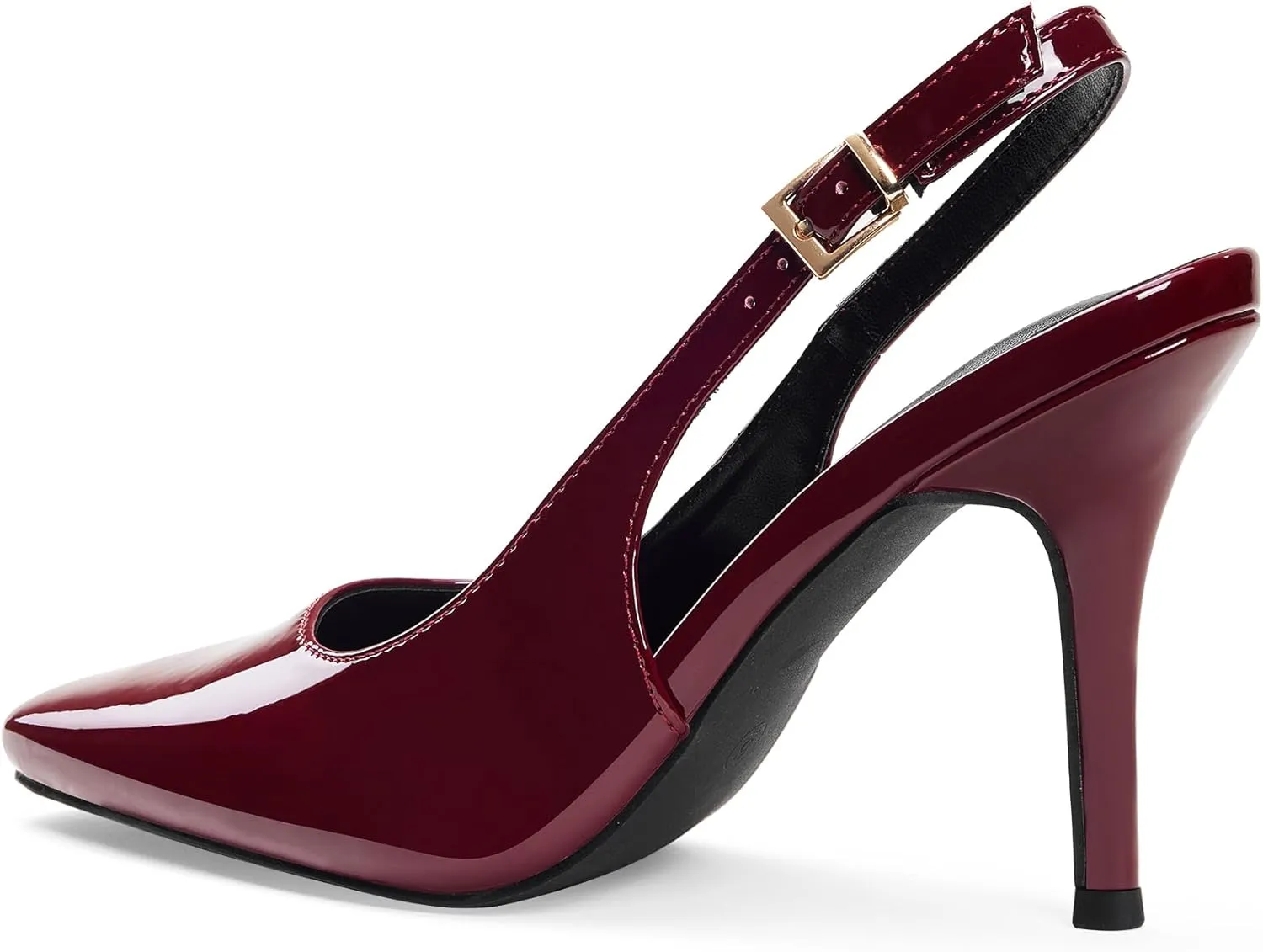 Elisabet Tang Women's Slingback High Heels, Square Toe with Metal Buckle, Patent Leather 3.4 Inch Stiletto Pumps for Wedding and Party Styles