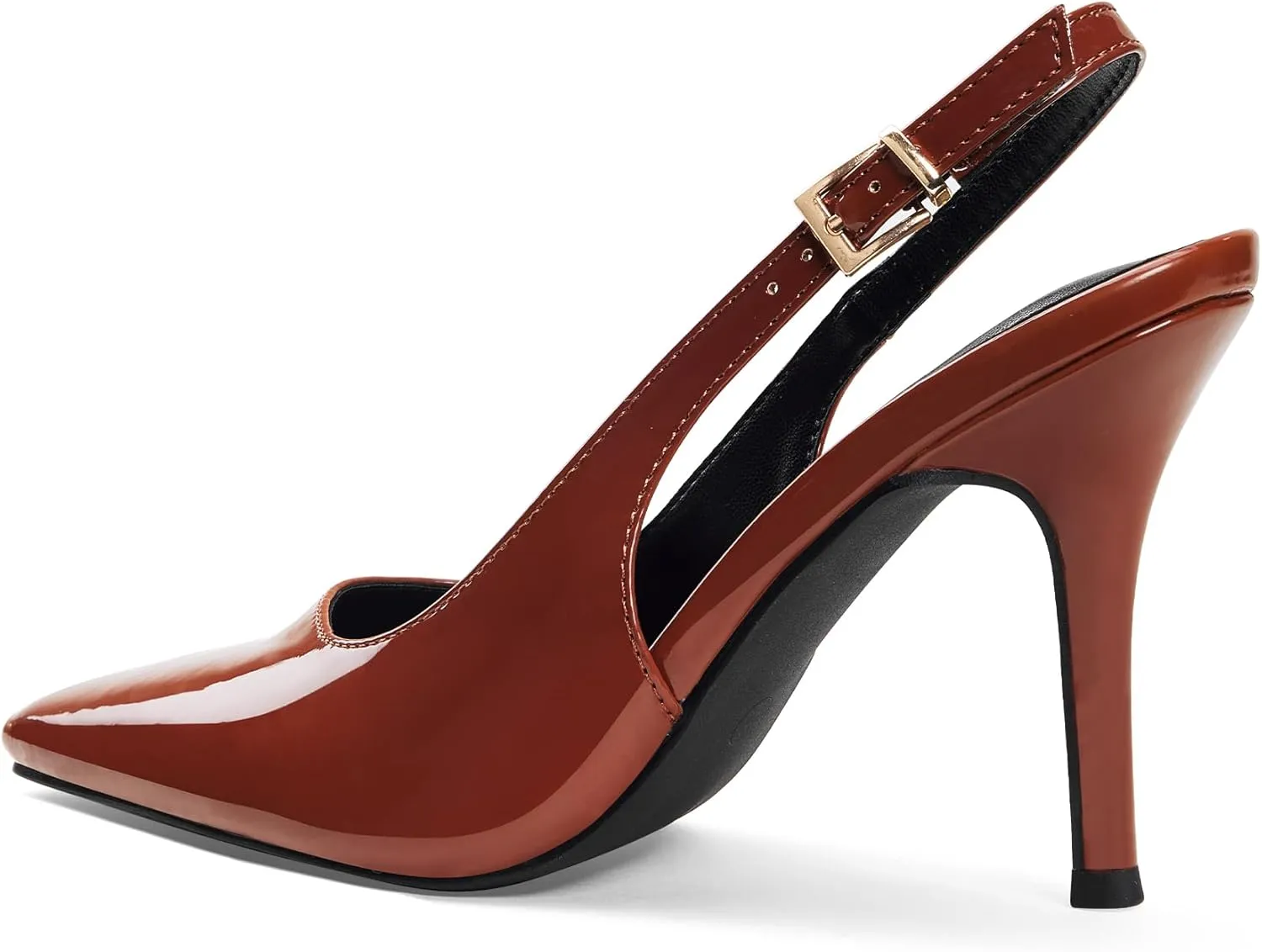 Elisabet Tang Women's Slingback High Heels, Square Toe with Metal Buckle, Patent Leather 3.4 Inch Stiletto Pumps for Wedding and Party Styles