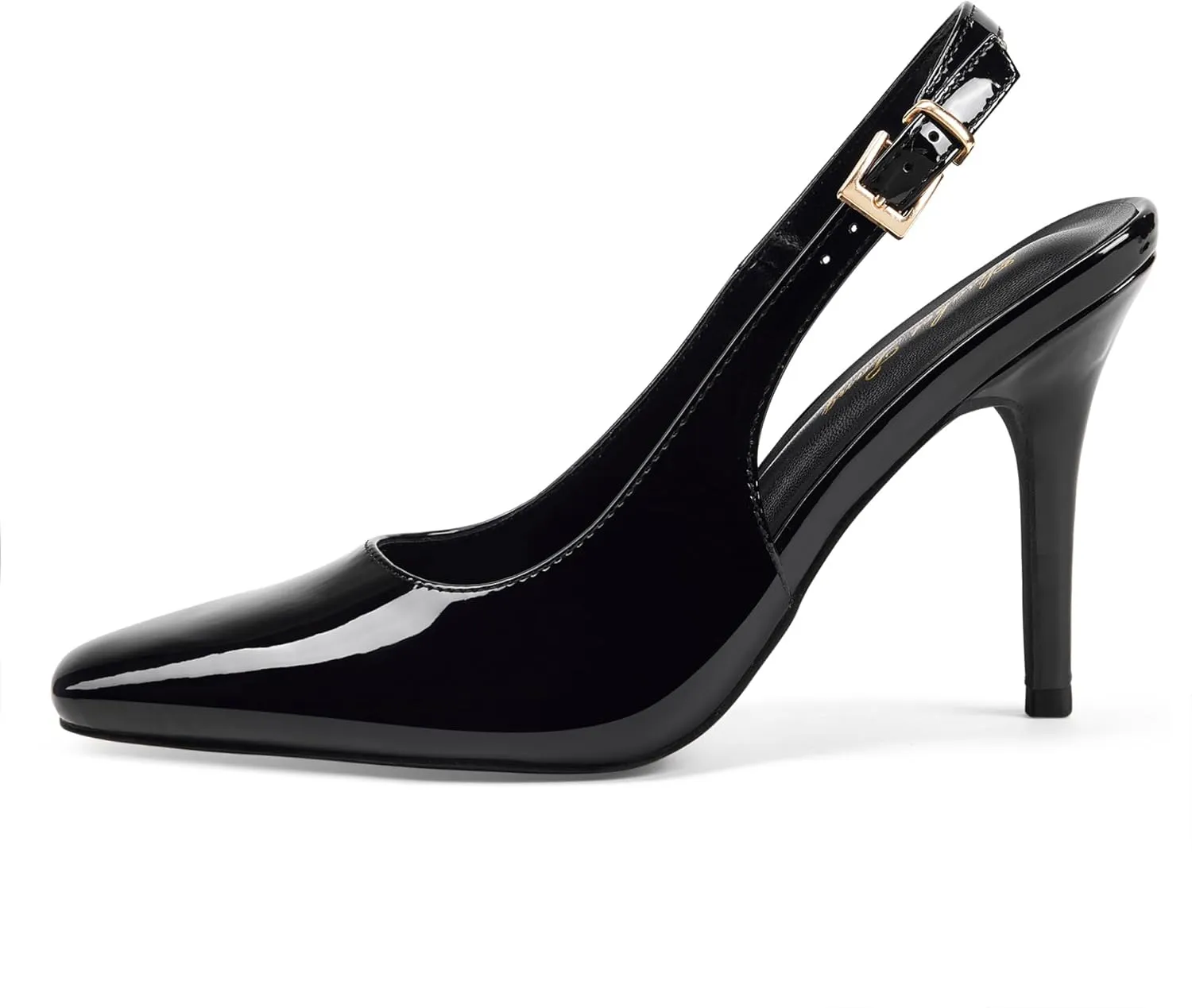 Elisabet Tang Women's Slingback High Heels, Square Toe with Metal Buckle, Patent Leather 3.4 Inch Stiletto Pumps for Wedding and Party Styles