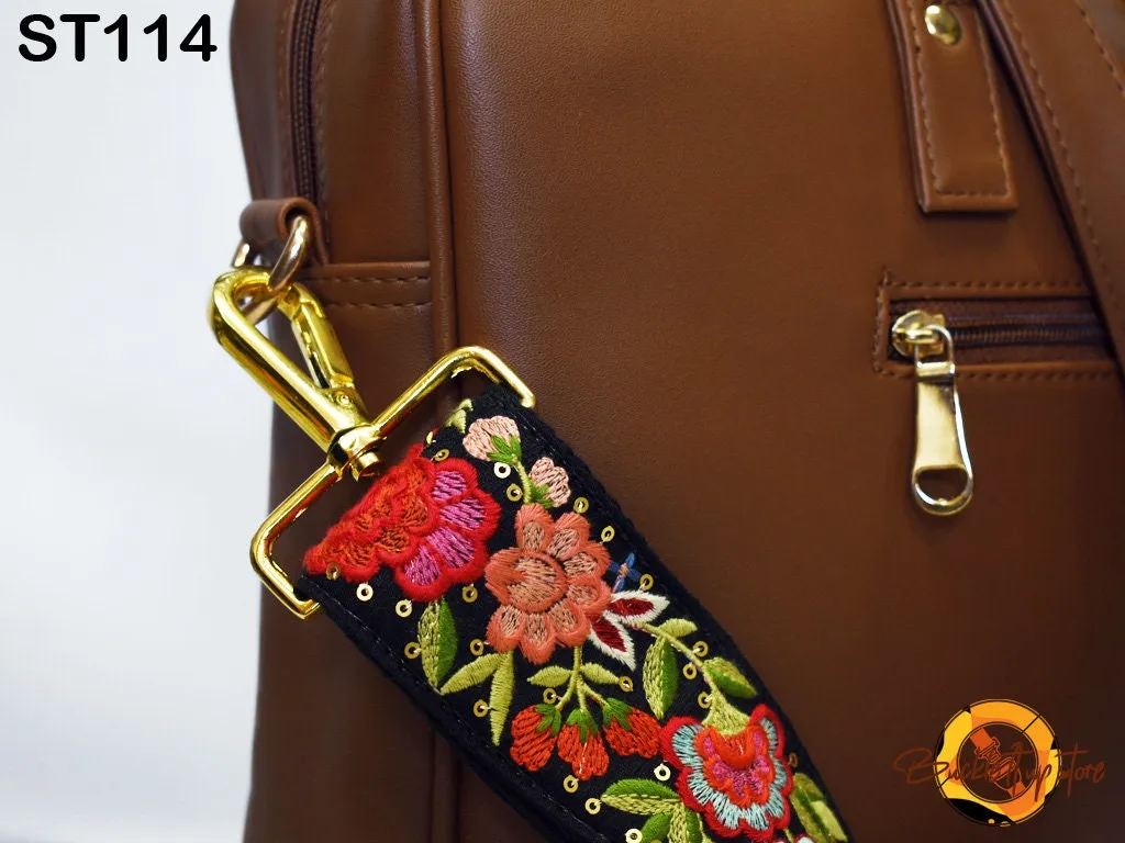 Embroidered Canvas Bag Strap Purse Strap Messenger Crossbody Strap for Purses Handbag Embroidery Replacement Strap Boho Guitar Strap Gift