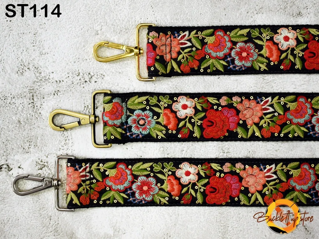 Embroidered Canvas Bag Strap Purse Strap Messenger Crossbody Strap for Purses Handbag Embroidery Replacement Strap Boho Guitar Strap Gift