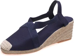 Espadrilles Wedges for Women Casual Platform Slip On Close Toe Sandals Criss Cross Elastic Ankle Strap High Heel Sandals Comfortable Slingback Shoes