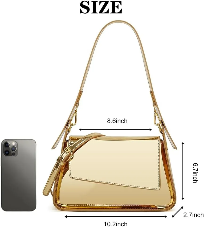 Evening Bag for Women, Hobo Bag Clutch Y2K Shinny Purse Tote Handbag Shoulder Metallic Purse Crossbody
