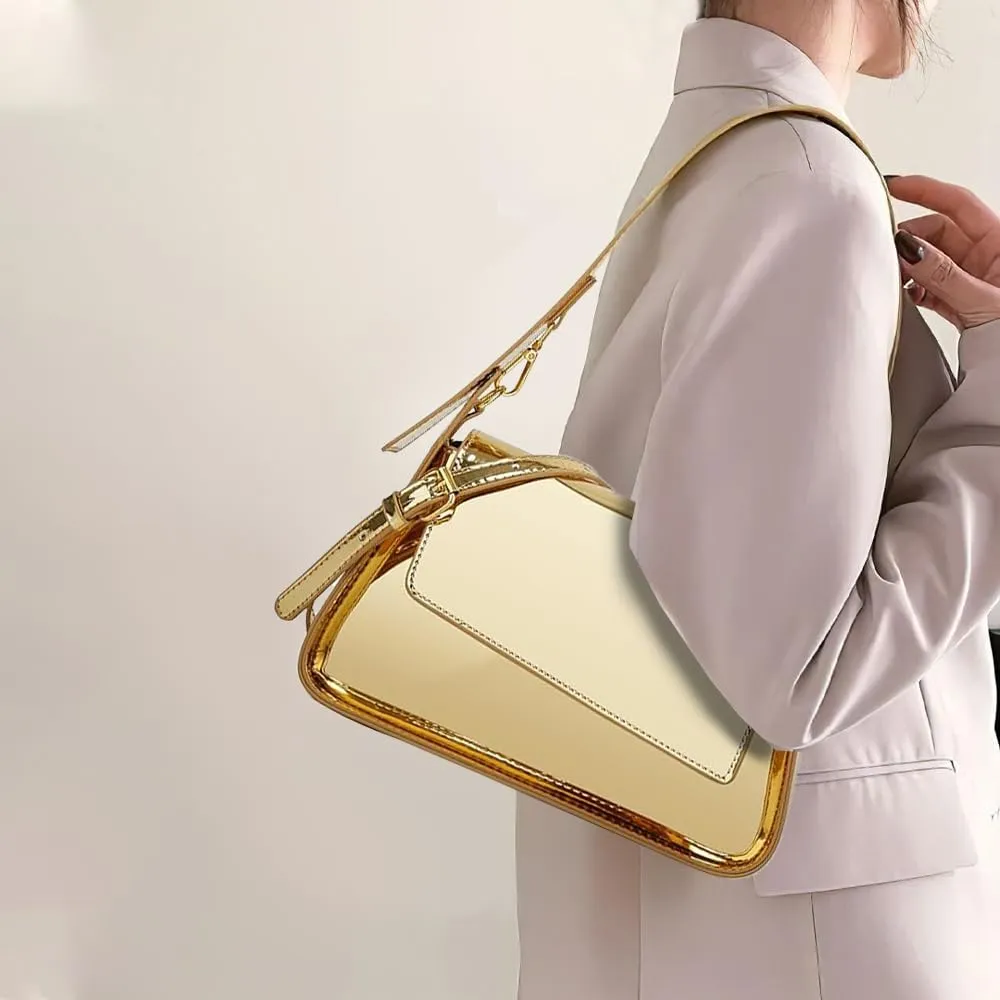Evening Bag for Women, Hobo Bag Clutch Y2K Shinny Purse Tote Handbag Shoulder Metallic Purse Crossbody