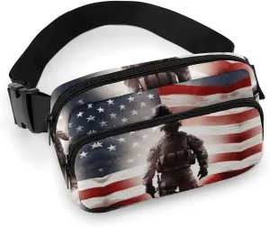 Fanny Pack for Men Women American Soldier Belt Bag Lightweight Waist Bag Pack Full Printed Pack With Adjustable Strap For Running Hiking Travel