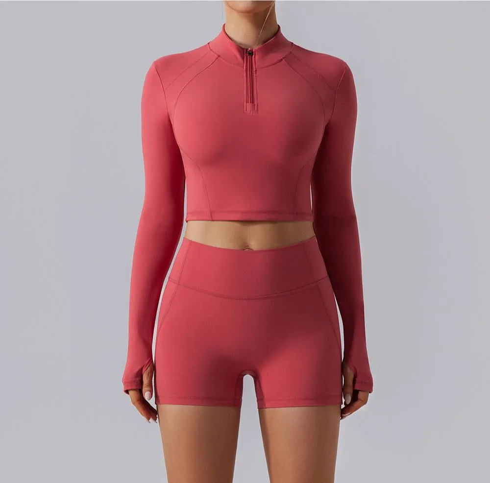 Farah Half Zip Longsleeve Top & Shorts Set