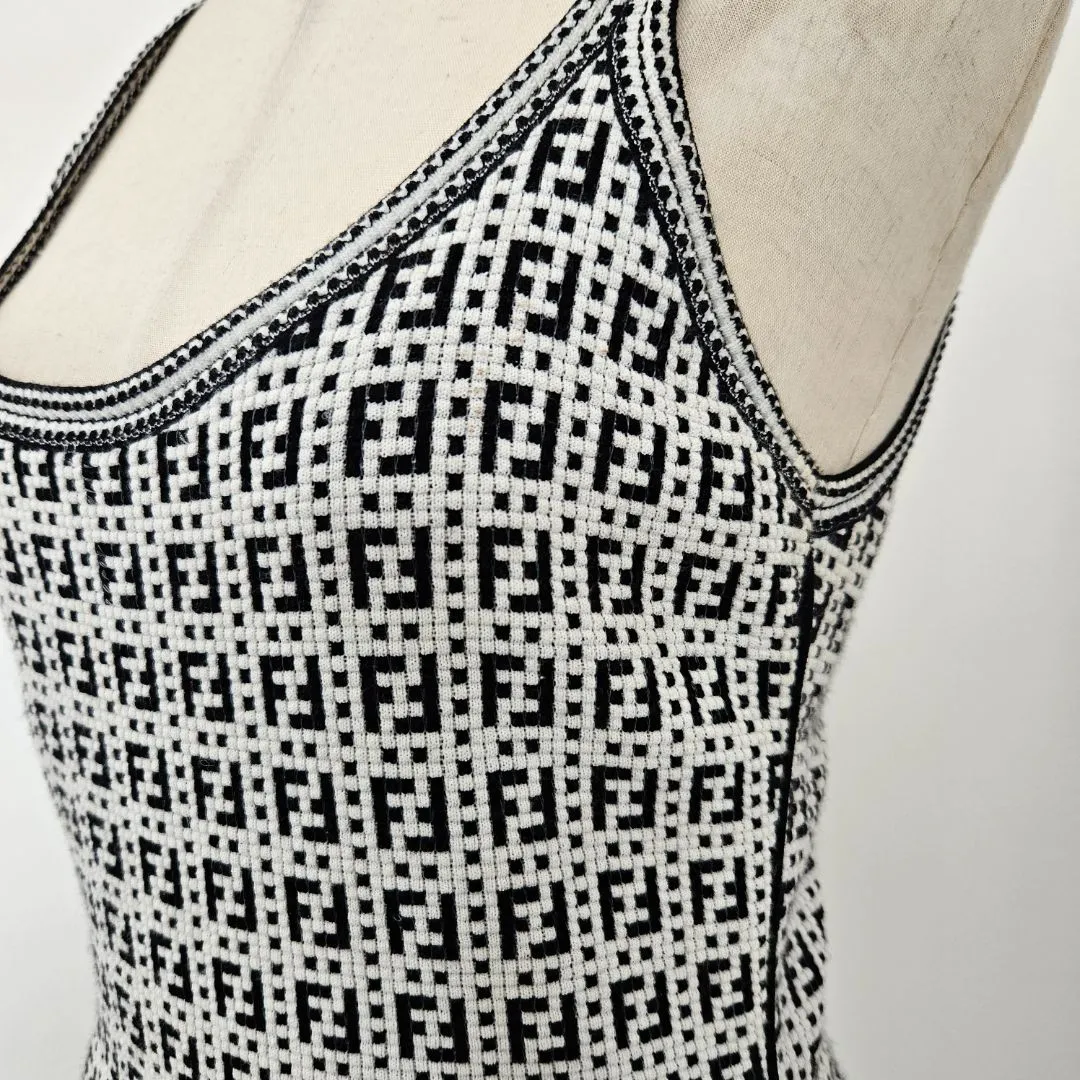 Fendi FF black and white strappy mini dress