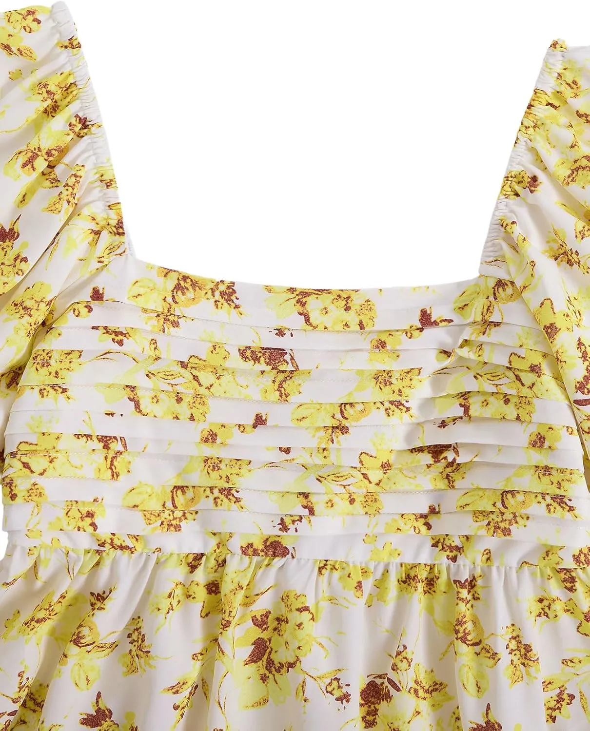 Floerns Women's Floral Print Bubble Sleeve Dress Square Neck Holiday A Line Mini Dresses