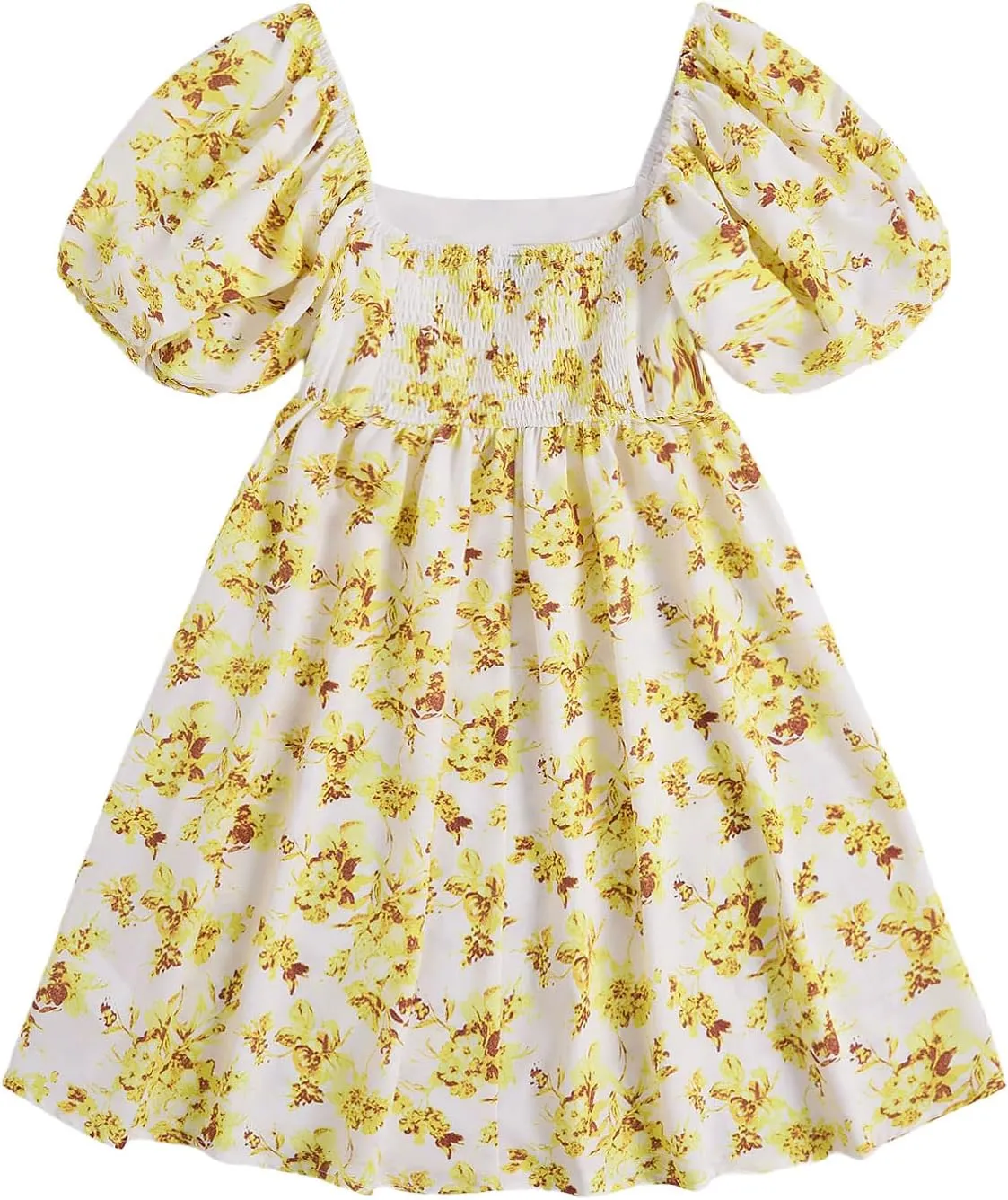Floerns Women's Floral Print Bubble Sleeve Dress Square Neck Holiday A Line Mini Dresses