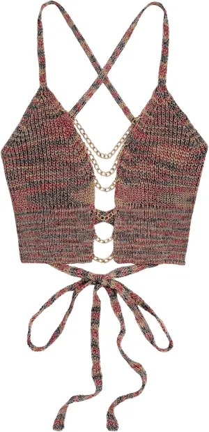 Floerns Women's Lace Up Backless Knitted Camisole Sleeveless Cropped Cami Tops