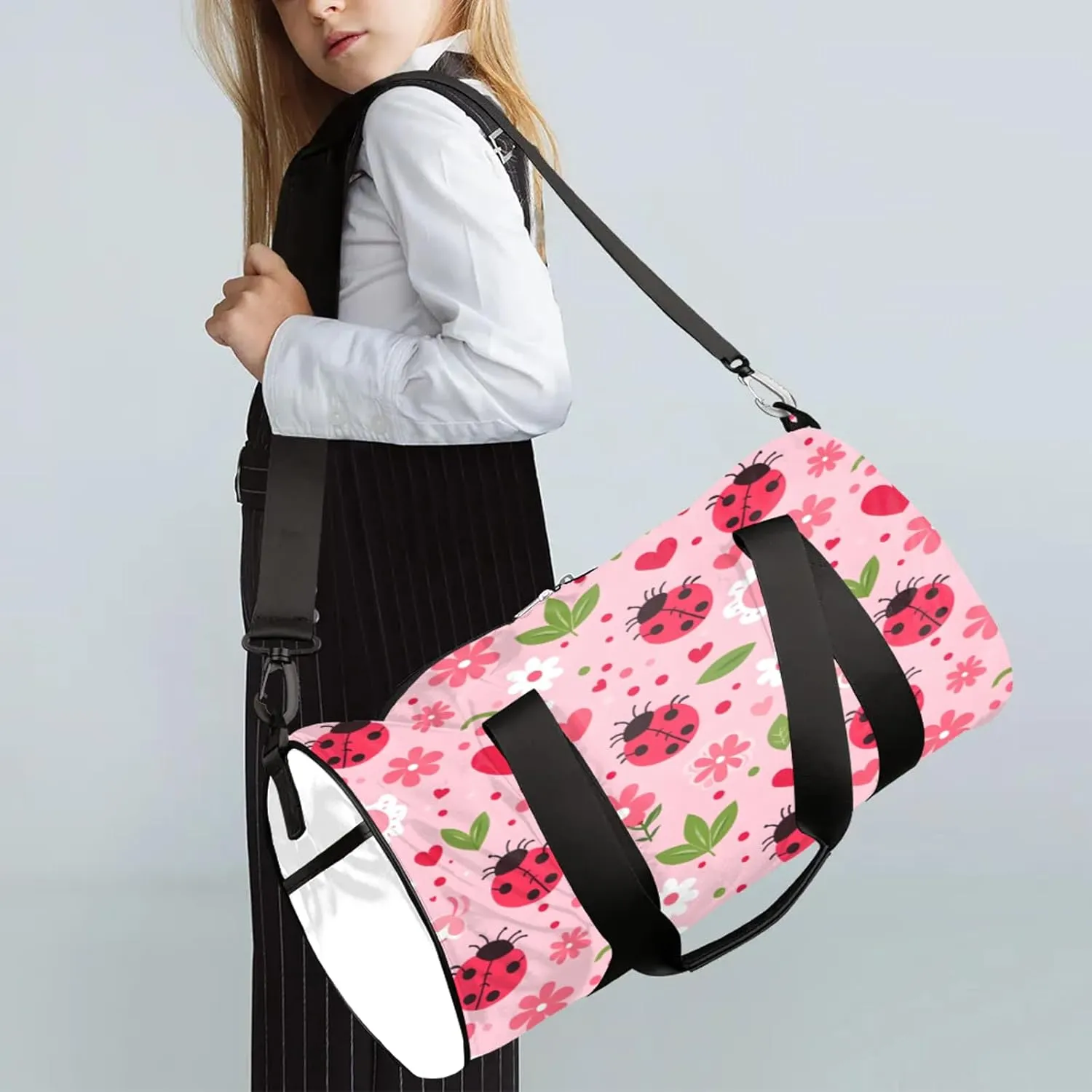 Floral Ladybugs Sports Gym Bag for Men Women Lightweight Travel Duffle Bag with Shoulder Strap Waterproof Carry On Weekender Overnight Bag for Travel Sports Gym