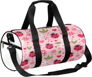 Floral Ladybugs Sports Gym Bag for Men Women Lightweight Travel Duffle Bag with Shoulder Strap Waterproof Carry On Weekender Overnight Bag for Travel Sports Gym