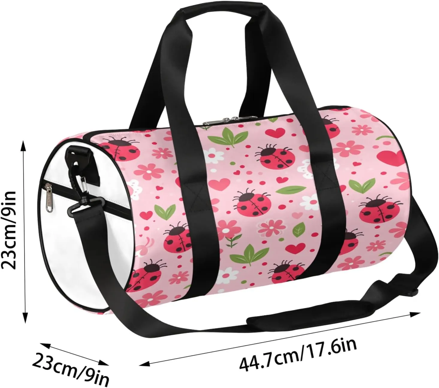 Floral Ladybugs Sports Gym Bag for Men Women Lightweight Travel Duffle Bag with Shoulder Strap Waterproof Carry On Weekender Overnight Bag for Travel Sports Gym