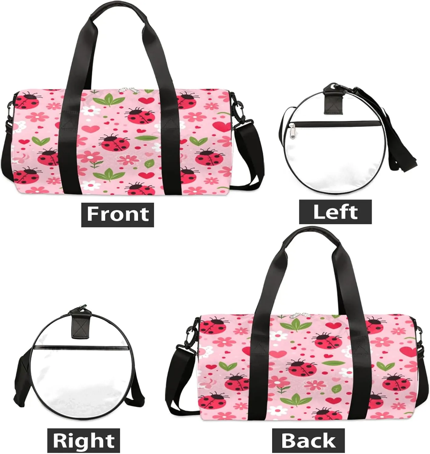 Floral Ladybugs Sports Gym Bag for Men Women Lightweight Travel Duffle Bag with Shoulder Strap Waterproof Carry On Weekender Overnight Bag for Travel Sports Gym