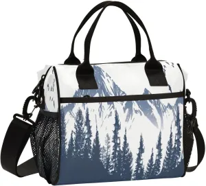 Flying Bird Black and White Mountain Range Lunch Bag Women & Men,Leakproof Reusable Insulated Lunch Box Portable Cooler with Adjustable Shoulder Strap for Travel Work Picnic