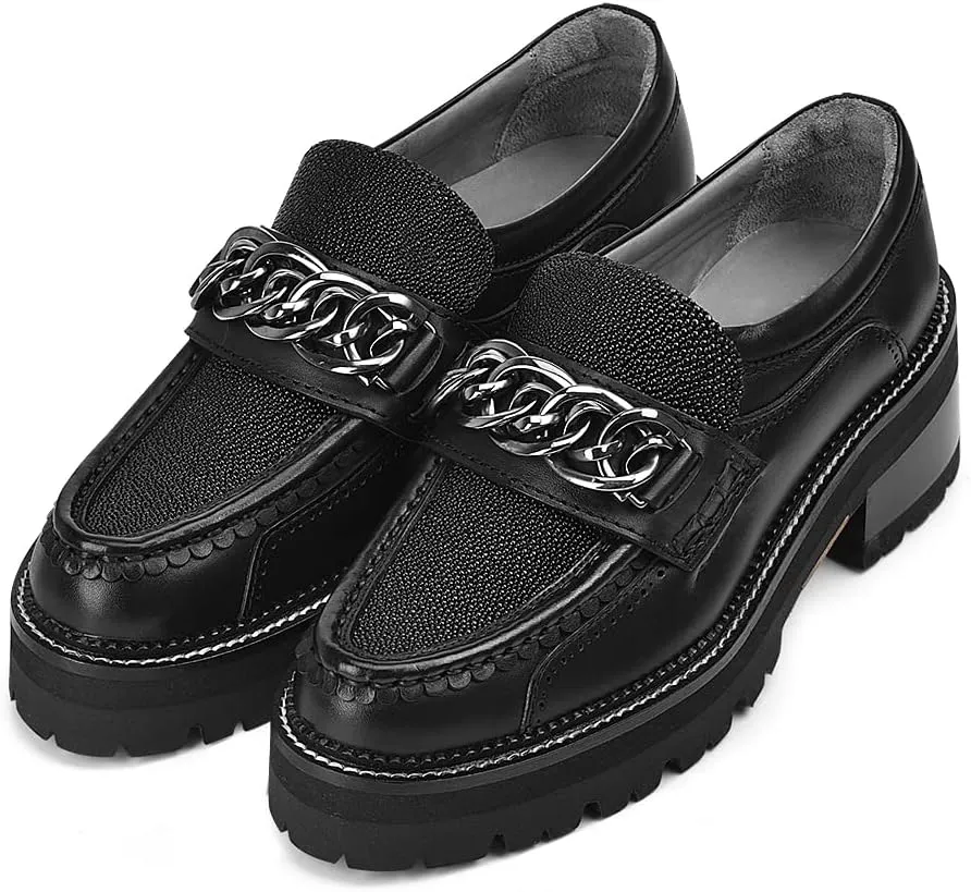 FRANCO CUADRA Women's Slip On Moccasin in Genuine Stingray Leather Black