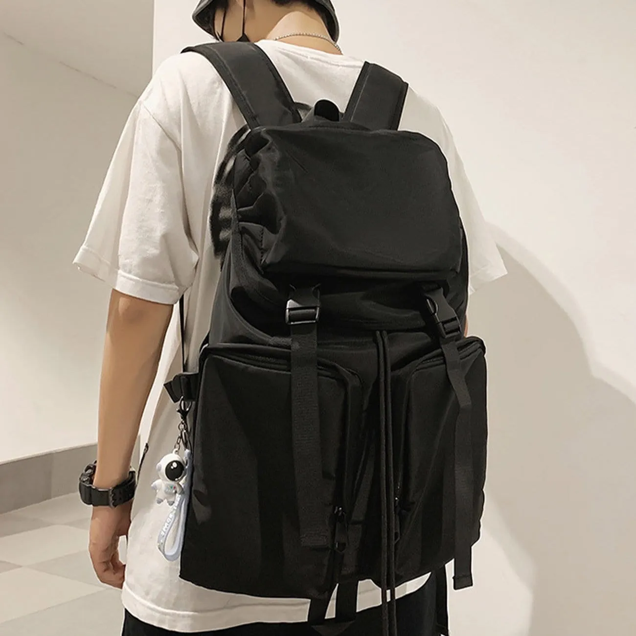 Function Ribbons Buckle Nylon Backpack