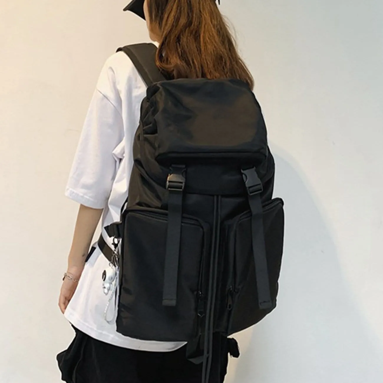 Function Ribbons Buckle Nylon Backpack