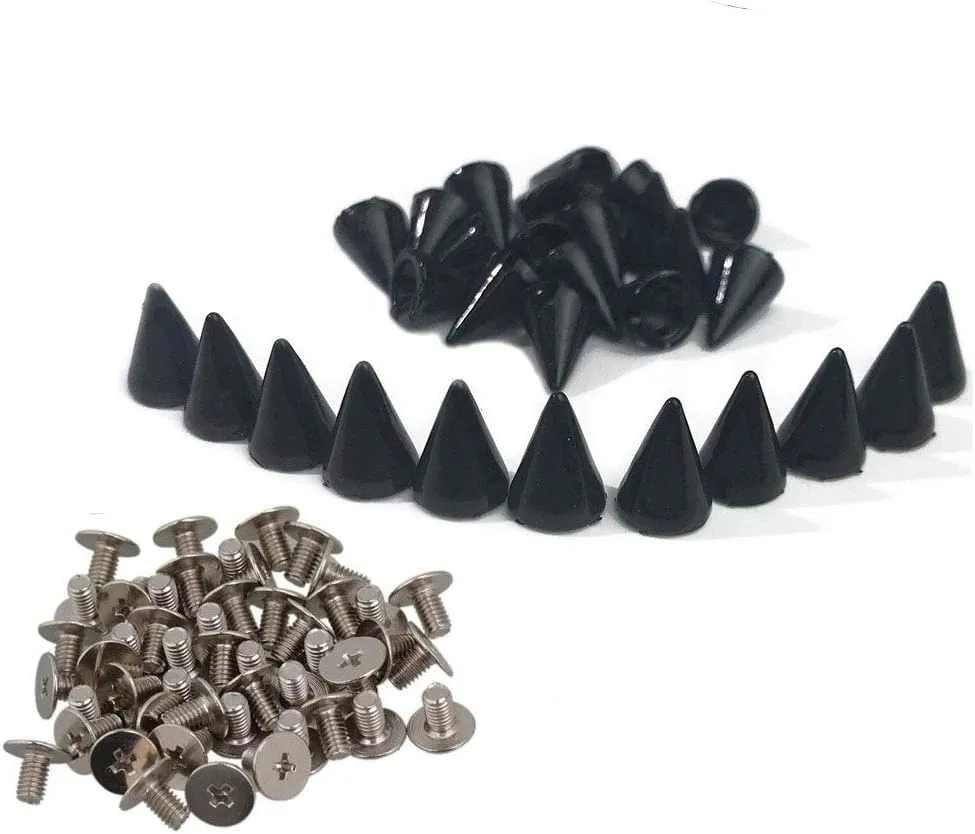 Gdeal Colorful Bullet Spikes and Stud,7x10mm Metallic Screw Back Rivet,Cone Bullet Spikes Set of 100 (Black)