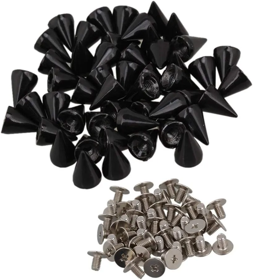Gdeal Colorful Bullet Spikes and Stud,7x10mm Metallic Screw Back Rivet,Cone Bullet Spikes Set of 100 (Black)