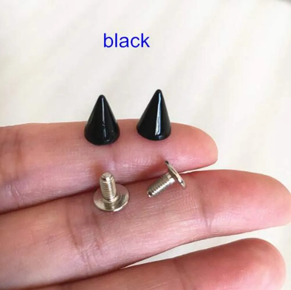 Gdeal Colorful Bullet Spikes and Stud,7x10mm Metallic Screw Back Rivet,Cone Bullet Spikes Set of 100 (Black)