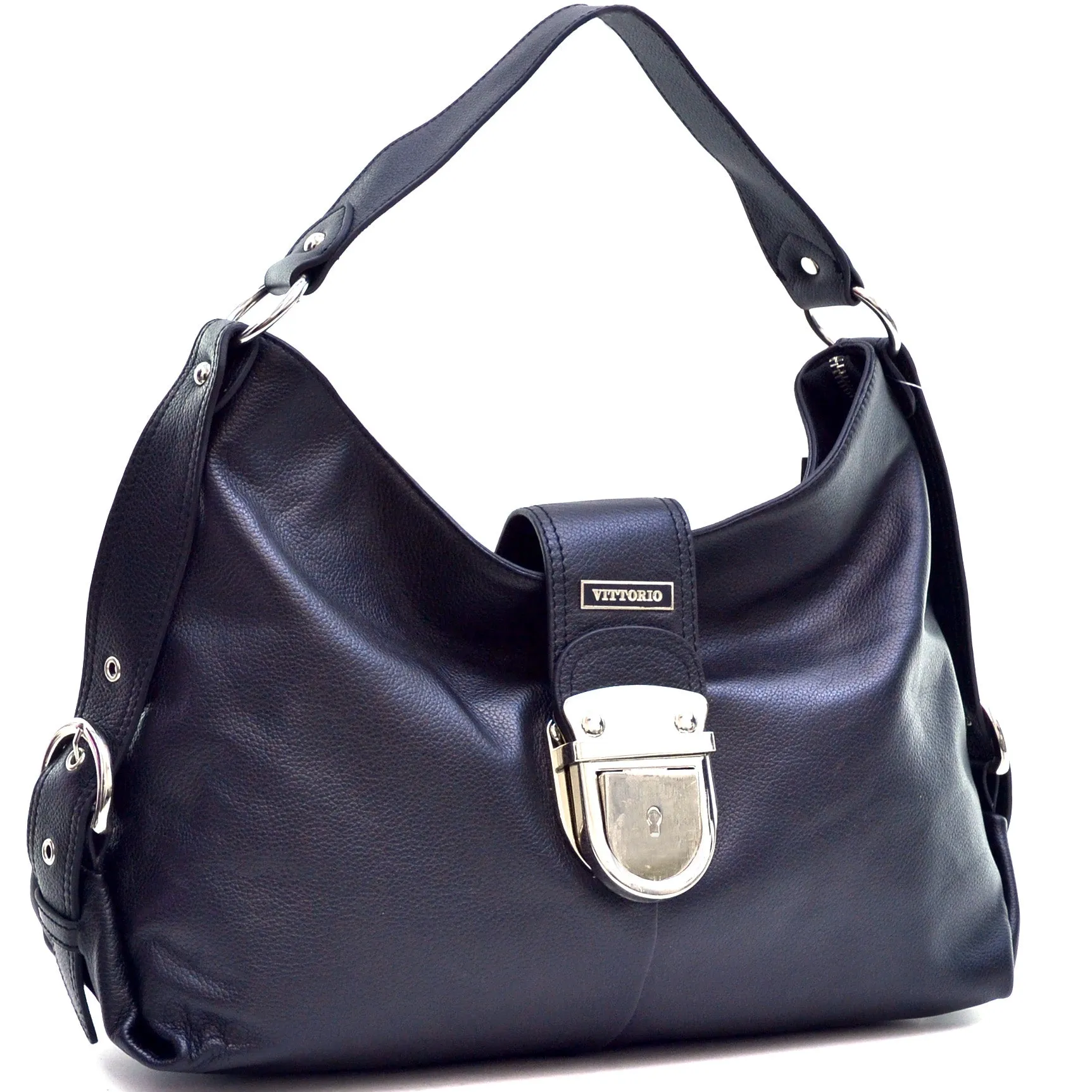 Genuine Leather Buckled Hobo Bag