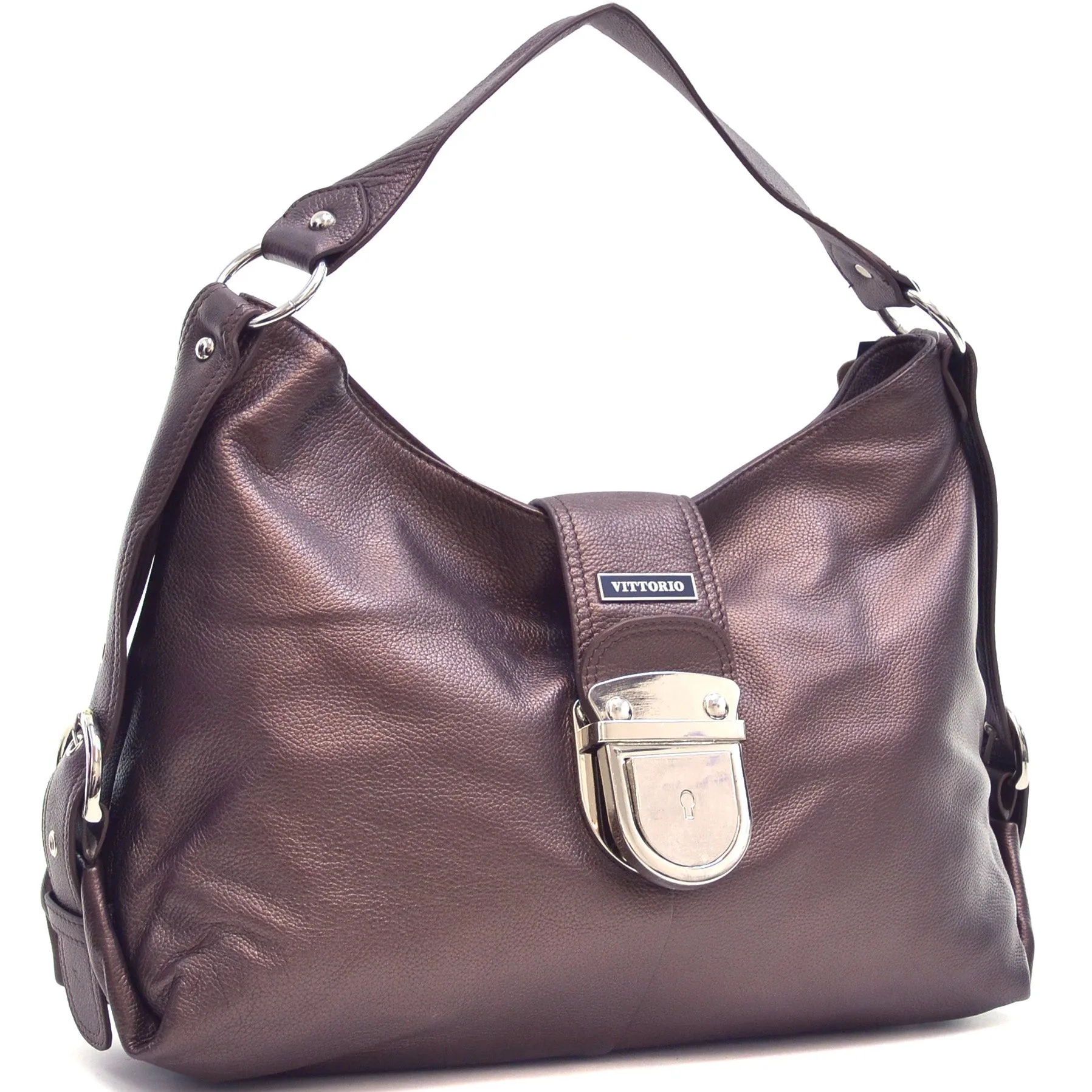 Genuine Leather Buckled Hobo Bag