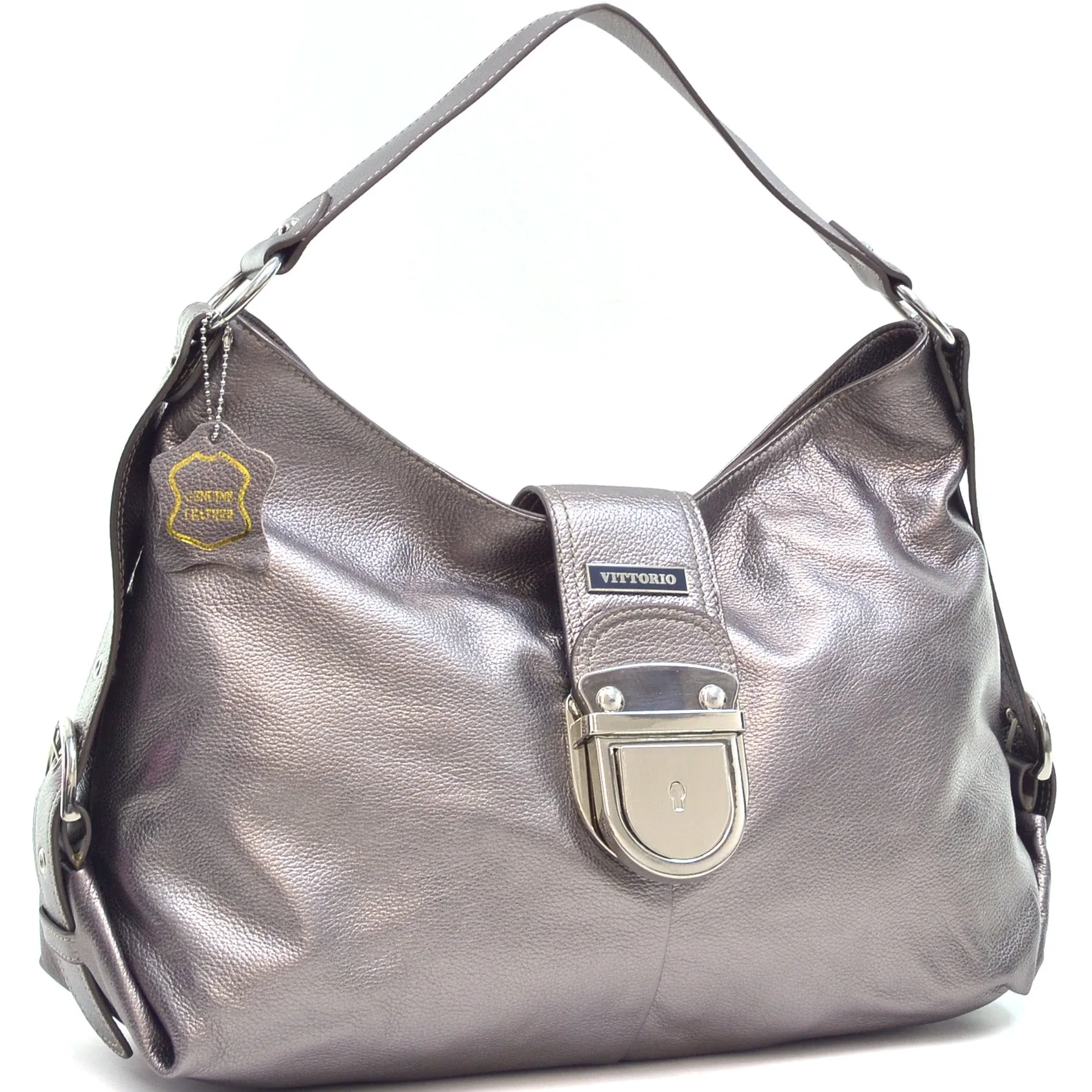 Genuine Leather Buckled Hobo Bag
