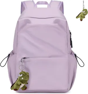 Girls Backpack, School Backpack for Teens Lightweight Kids School Bags College Bookbag with Furry Doll, Purple