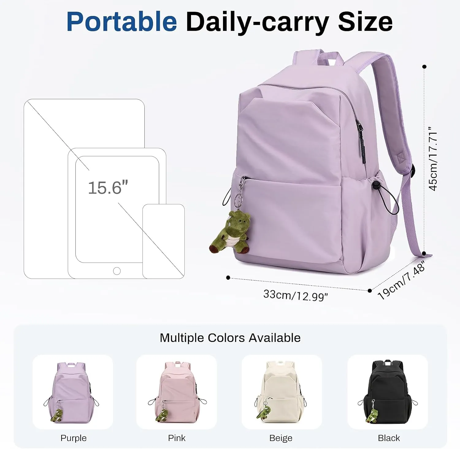 Girls Backpack, School Backpack for Teens Lightweight Kids School Bags College Bookbag with Furry Doll, Purple