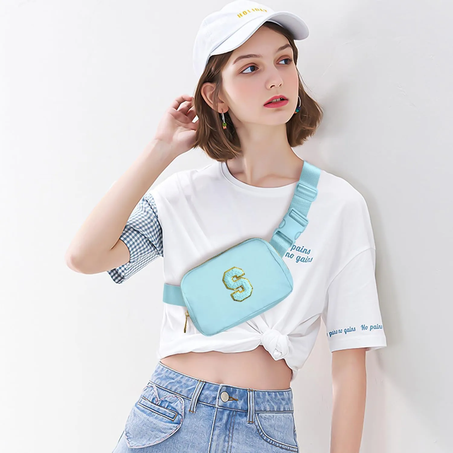 Gitus Gifts for 8 9 10 11 12 Year Old Girls Belt Bag Fanny Pack Crossbody Bags with Initial Letter Patch Cute Stuff Birthday Gifts for Teen Girls Women Personalized Trend Stuff (Icing Blue-S)