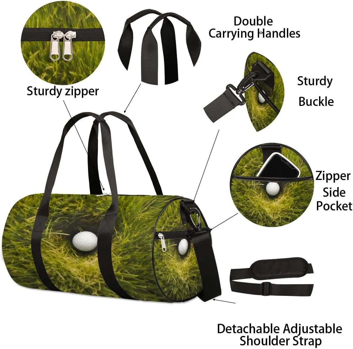 Golf Ball Grass Travel Duffle Bag Gym Bag for Women Men Lightweight Carry on Duffel Bag for Sports Gyms Weekend Getaway