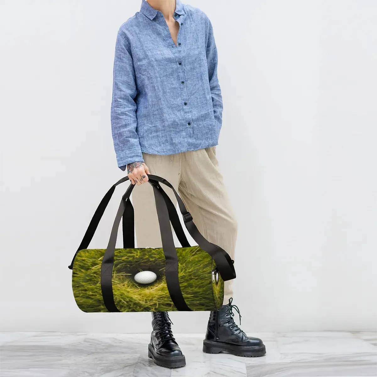 Golf Ball Grass Travel Duffle Bag Gym Bag for Women Men Lightweight Carry on Duffel Bag for Sports Gyms Weekend Getaway