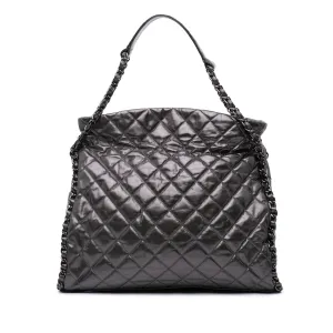 Gray Chanel Large Quilted Metallic Calfskin Chain Me Hobo Tote Bag