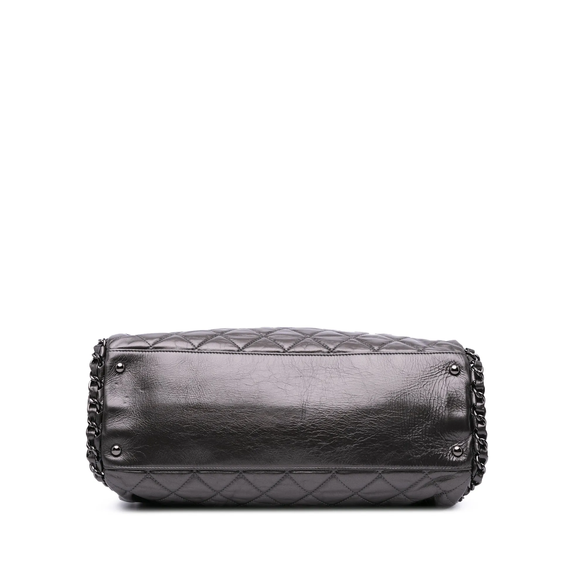 Gray Chanel Large Quilted Metallic Calfskin Chain Me Hobo Tote Bag