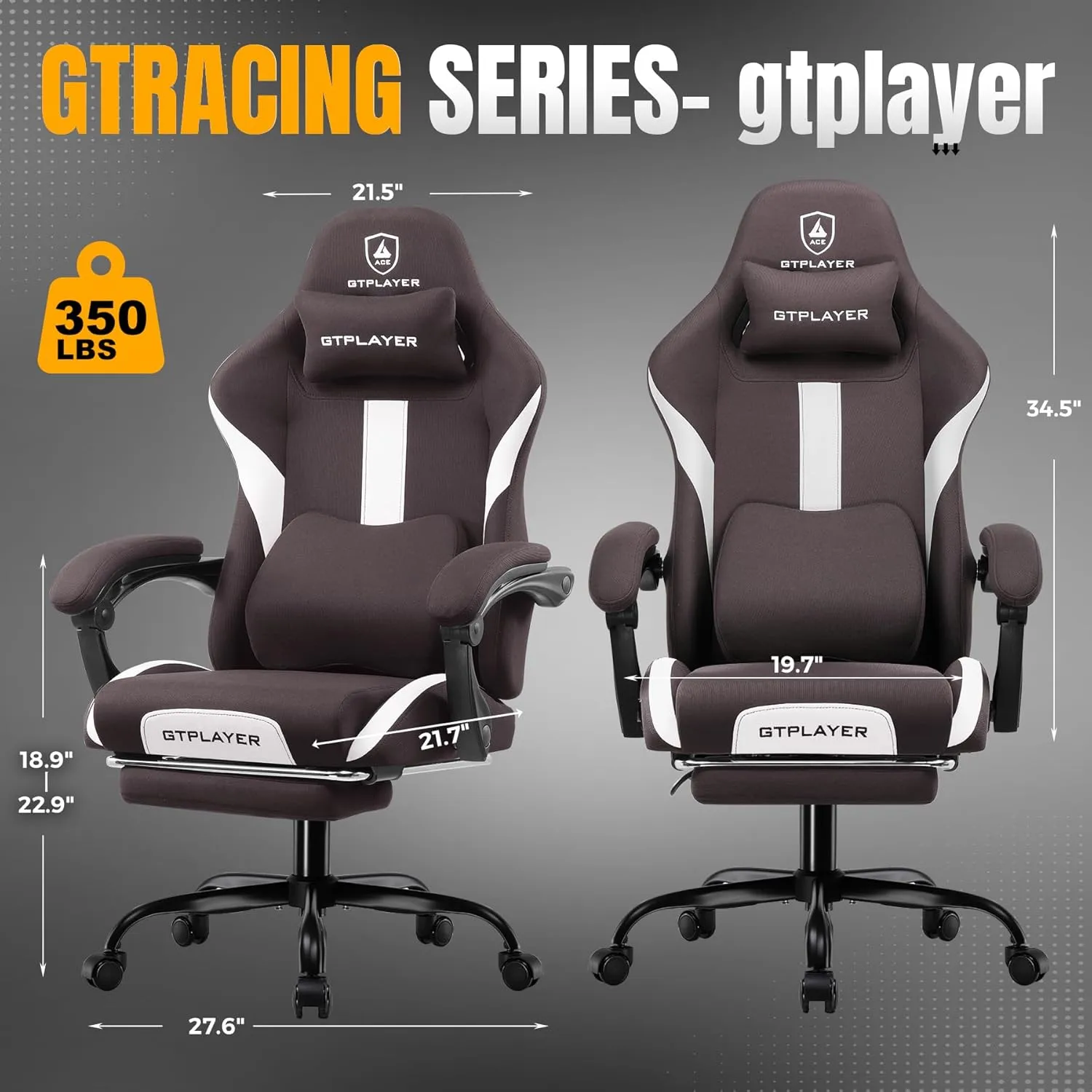GTRACING Gaming Chair Ergonomic Office Chair with Foot Rest & Pocket Spring Cushion, High Back Computer Desk Chair with Headrest & Lumbar Support, Breathable Fabric Game Chair for Adults, Brown