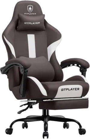 GTRACING Gaming Chair Ergonomic Office Chair with Foot Rest & Pocket Spring Cushion, High Back Computer Desk Chair with Headrest & Lumbar Support, Breathable Fabric Game Chair for Adults, Brown