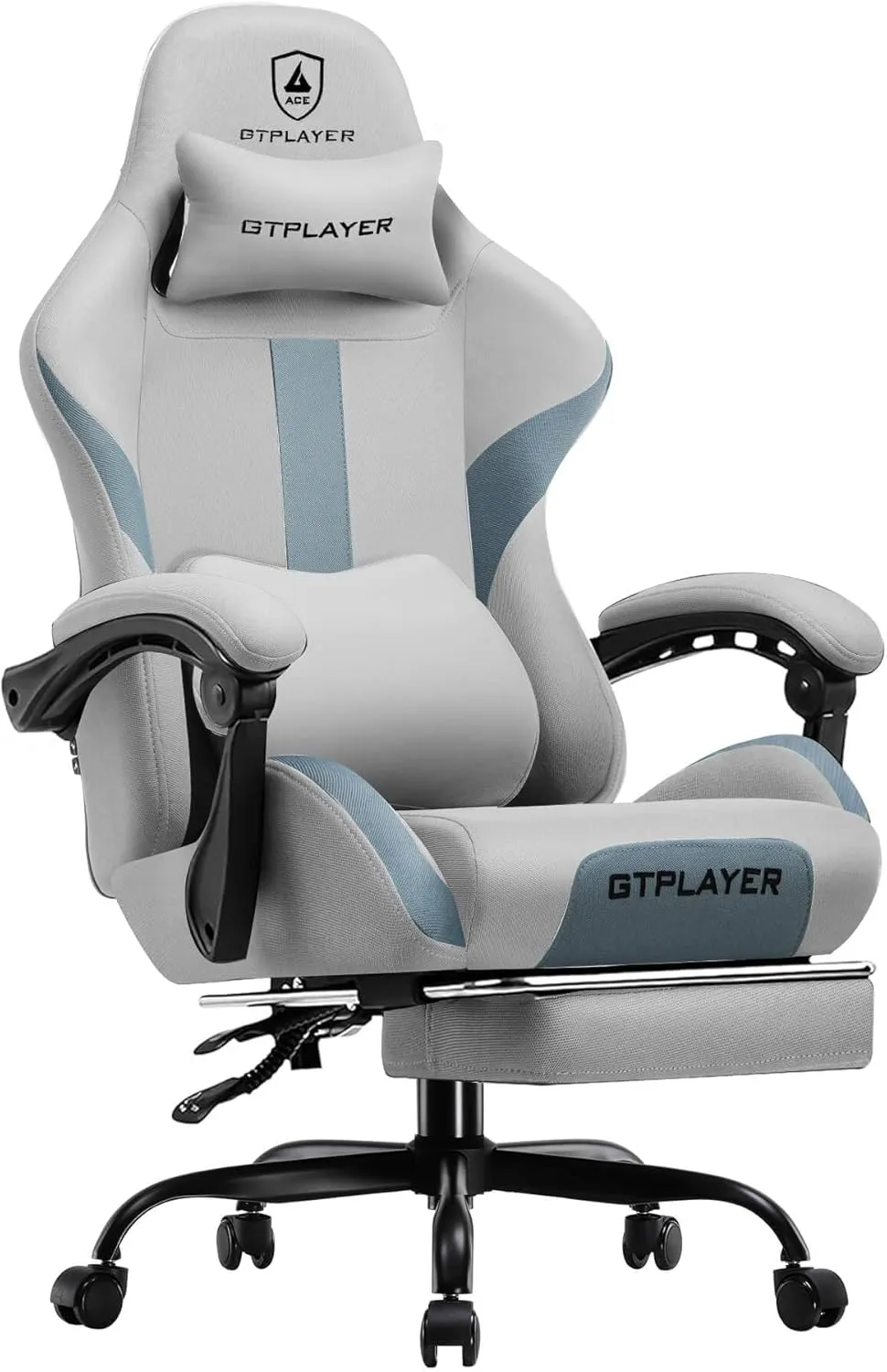 GTRACING Gaming Chair Ergonomic Office Chair with Foot Rest & Pocket Spring Cushion, High Back Computer Desk Chair with Headrest & Lumbar Support, Breathable Fabric Game Chair for Adults, Gray