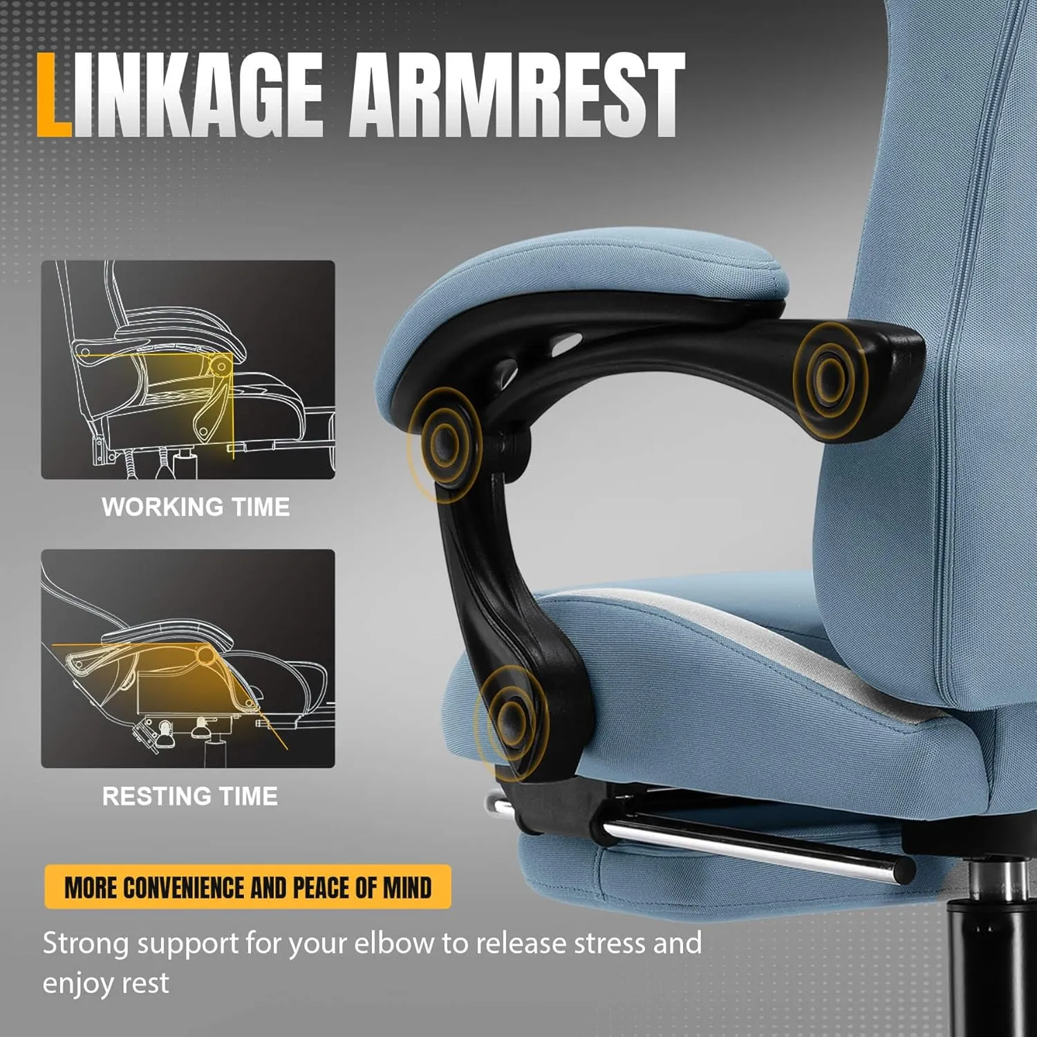 GTRACING Gaming Chair Ergonomic Office Chair with Foot Rest & Pocket Spring Cushion, High Back Computer Desk Chair with Headrest & Lumbar Support, Breathable Fabric Game Chair for Adults, Misty-Blue