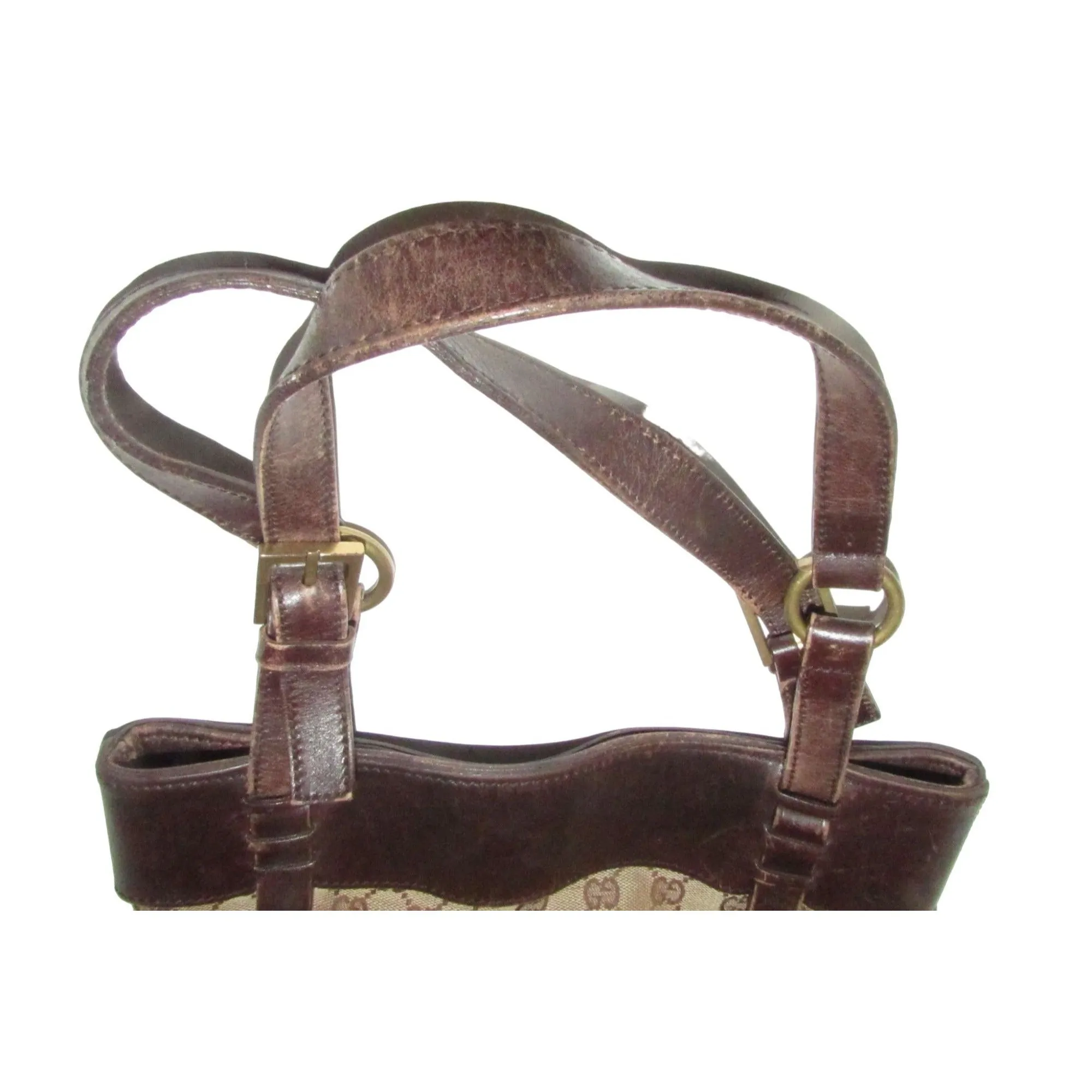 Gucci brown Guccissima print canvas & leather strappy cylindrical tote with brass accents
