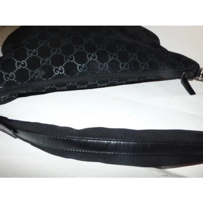 Gucci Vintage Black With Metallic Embossed G Logo Print Suede Leather Hobo Bag