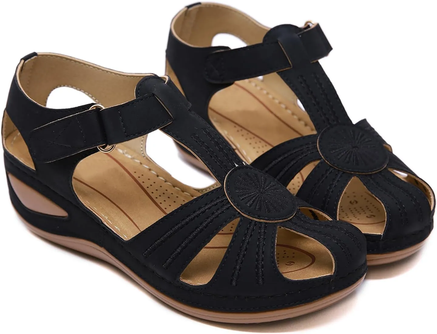GUNIYIFS Womens Close Toed Sandals Flats Beach Wedge Sandals with Arch Support for Women Summer Casual Comfy Orthotic Shoes