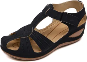 GUNIYIFS Womens Close Toed Sandals Flats Beach Wedge Sandals with Arch Support for Women Summer Casual Comfy Orthotic Shoes