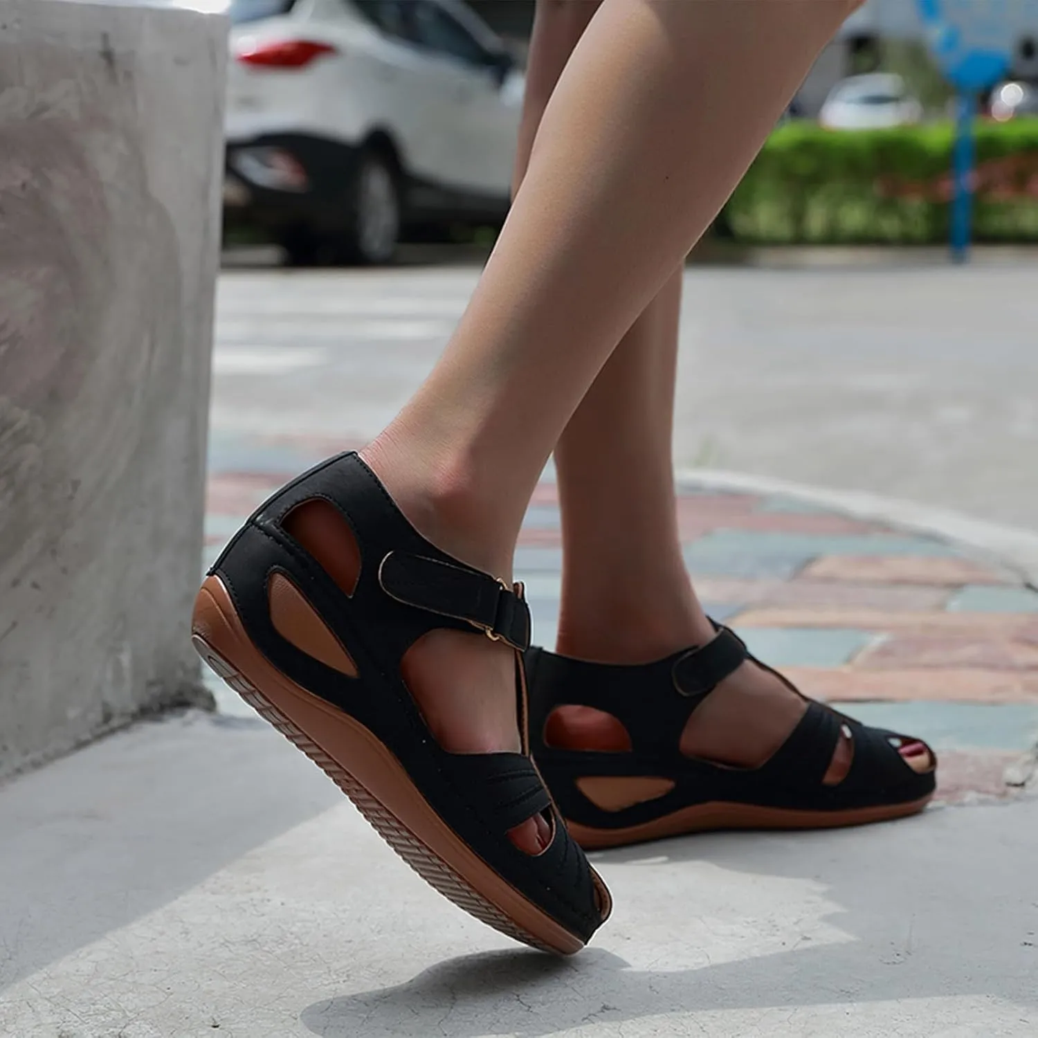 GUNIYIFS Womens Close Toed Sandals Flats Beach Wedge Sandals with Arch Support for Women Summer Casual Comfy Orthotic Shoes